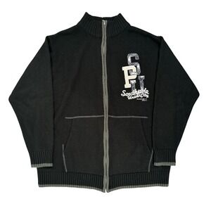Vintage Y2K South Pole Athletic Collection Full Zip Knit Sweater Mens XL Black